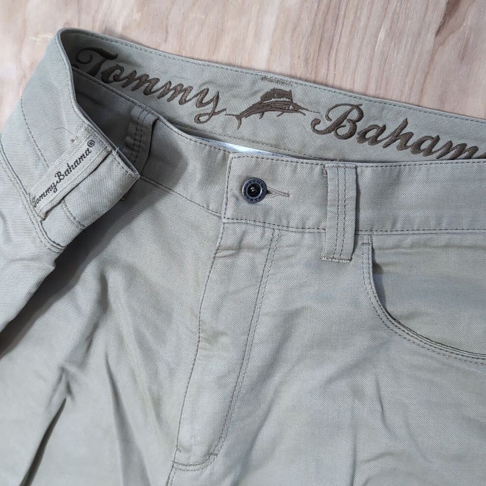 Tommy Bahama Pants 35x32 Tan Cotton‎ Tencel Pleated Logo